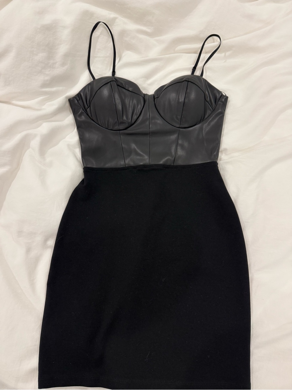 Aqua Black Faux Leather Bustier Mini Dress